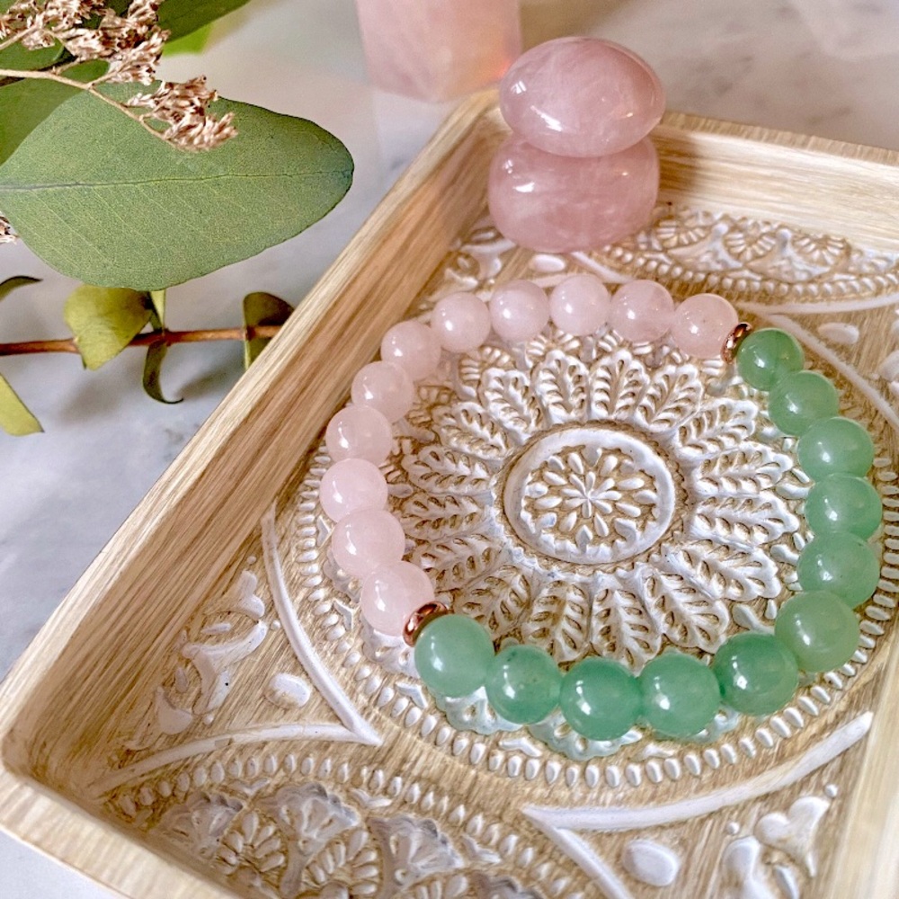 πNew Rose Quartz & Green Aventurine Healing Gemstone Bracelet 8mm - Picture 2 of 2